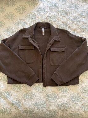 ALO Renowned Cropped Brown Sweatshirt Jacket